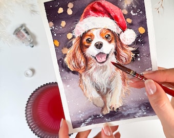 Benutzerdefinierte Haustier Weihnachtskarten, Aquarell Haustier Porträt Karte
