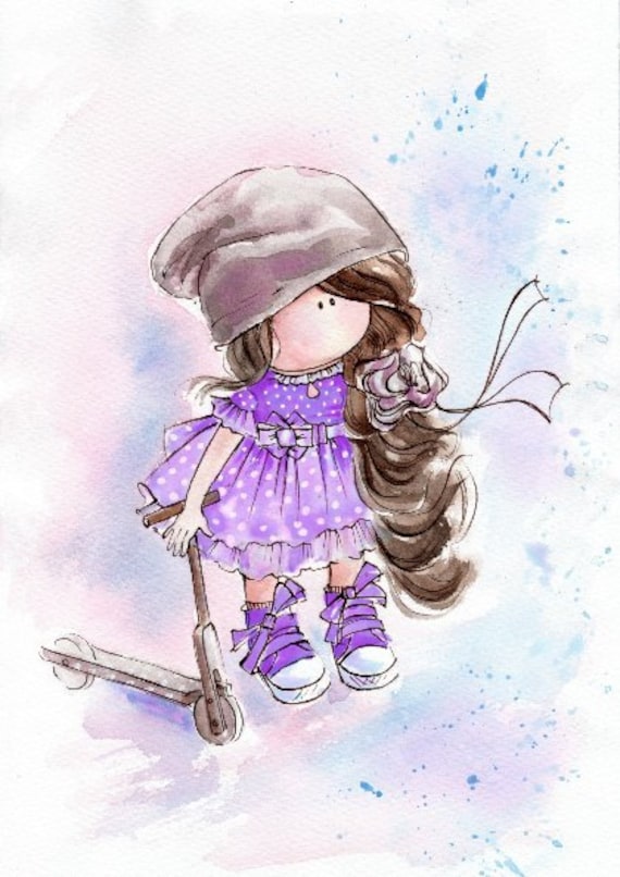 Petite Fille Brune A La Lavande Robe Aquarelle Impression Etsy Petite Fille Brune A La Lavande Robe Aquarelle Impression Etsy