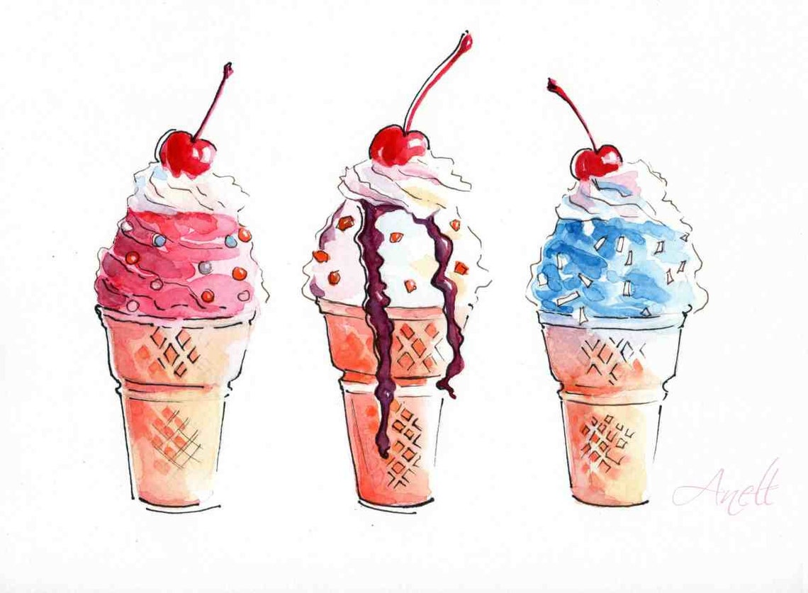 Ice cream watercolor Print Watercolor Painting Wall Decor Etsy