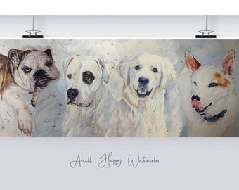 Multi Custom dog pet portrait from photo Original watercolor painting Custom dog portrait Memorial Art Dog Double Triple portrait Four dog