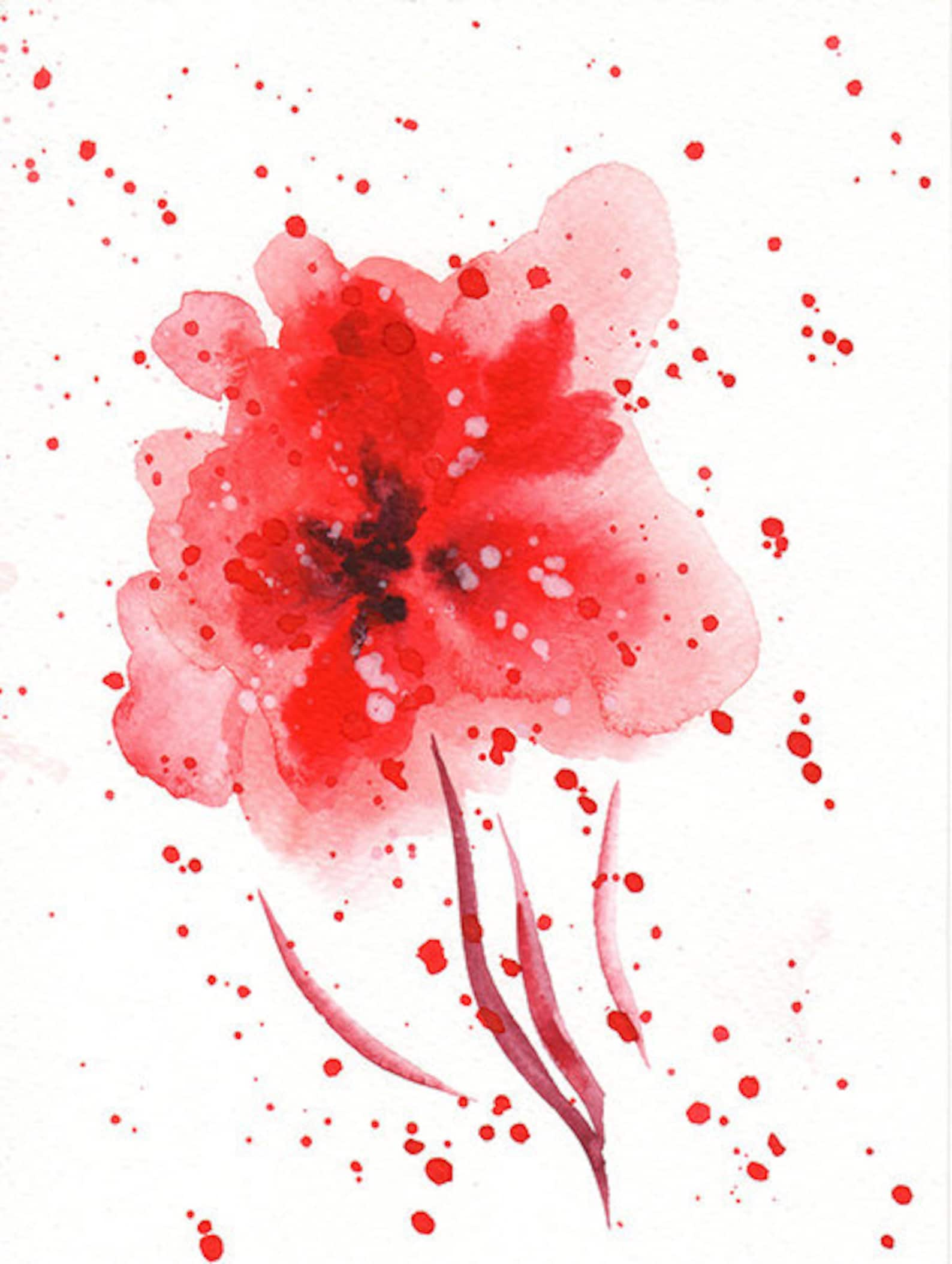 Set of 3 Red Abstract Flower Art Print Red Art Red Watercolor Etsy