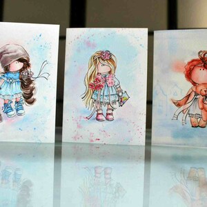3er-Set - Aquarell-Notizkarten - Grußkarte - Kleine Mädchen Aquarell - Aquarell-Druck - Aquarellmalerei-Druck von Süßigkeiten