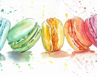 Macarons Watercolor Giclee Print: Colorful Kitchen Wall Art