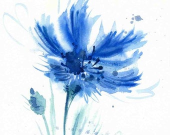 Blue watercolor Flower print Cornflower watercolor Blue print Watercolor flower painting Wall decor Poster giclee wall print