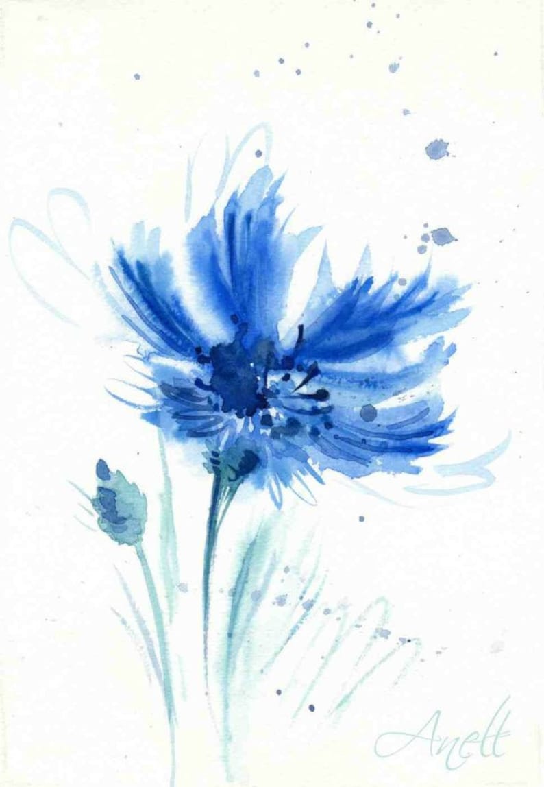 Blue Watercolor Flower Print Cornflower Watercolor Blue Print | Etsy
