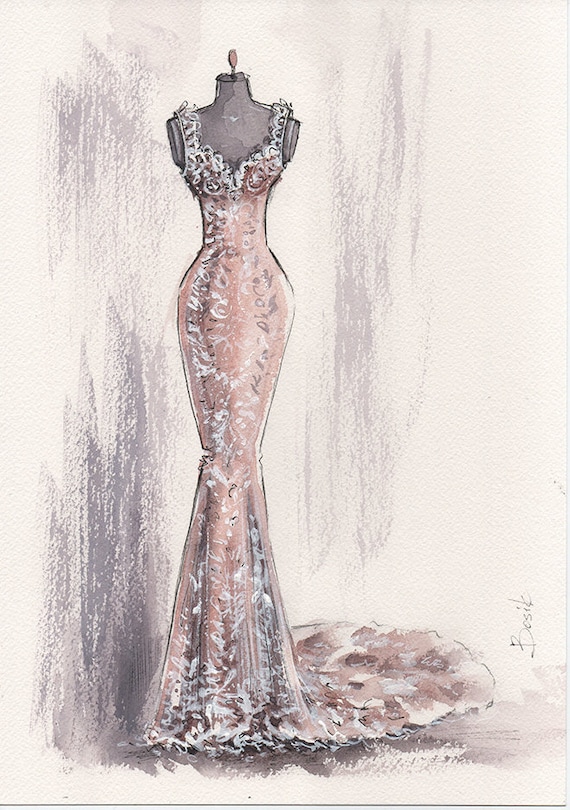Hand Painted Custom Wedding Dress Illustration Bridal Artwork Fashion Illustration From Photo Custom Prom Dress Sketch First Anniversary Etsy