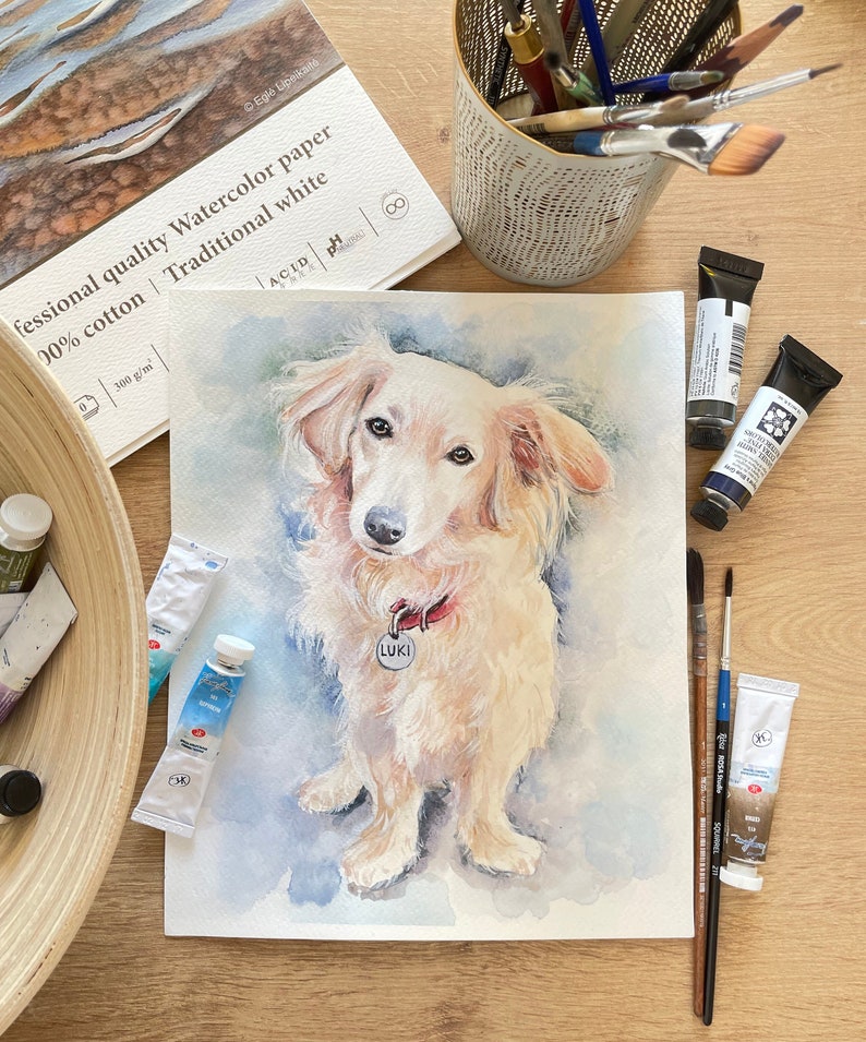 Custom Hand painted Pet portrait Custom Dog portrait Custom Dog Painting Watercolor Original Painting Dog art Pet Watercolor from photo image 2