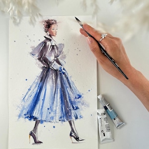Hand painted fashion illustration from photo, Custom fashion illustration Customised fashion illustration Custom lifestyle sketch prom dress