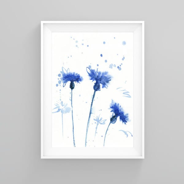 Watercolor Painting - Cornflower watercolor - Blue Watercolor Flower Print - Flower Wall Decor - Cornflower Poster Giclee wall print