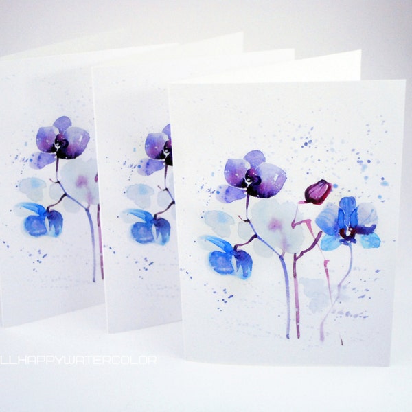 Orchid watercolor card, Mother's Day Card, Flower greeting card, Valentine card, Orchid card,  Card for girlfriend, Post card, blue card