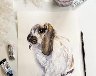 Retrato de mascota personalizado: pintura de acuarela de conejo 100 % original