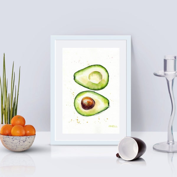 Large Avocado watercolor Print - Painting - illustration - Avocado Large Wall decor - Sweet Fashion print - Fruit Food Kitchen Large print