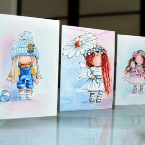 3er-Set - Aquarell-Notizkarten - Grußkarte - Kleine Mädchen Aquarell - Aquarell-Druck - Aquarellmalerei-Druck von Süßigkeiten