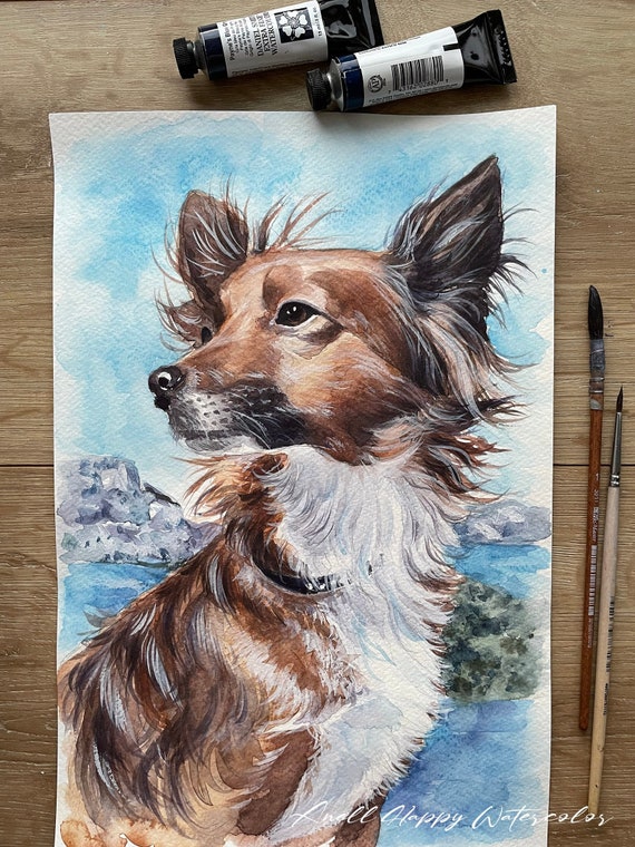 犬の水彩画 カスタム犬の肖像画：写真からオリジナルの水彩画ペットの絵画 - Etsy 日本