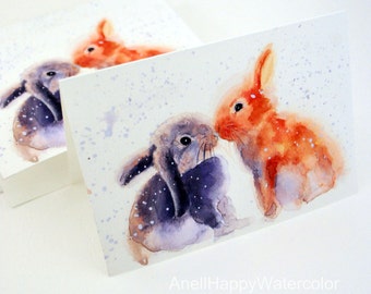 Rabbit card Set of Cute Bunny Card Set Note Cards Valentine&#39;s Day Watercolor Print Rabbit Funny Valentine Love card Post Card