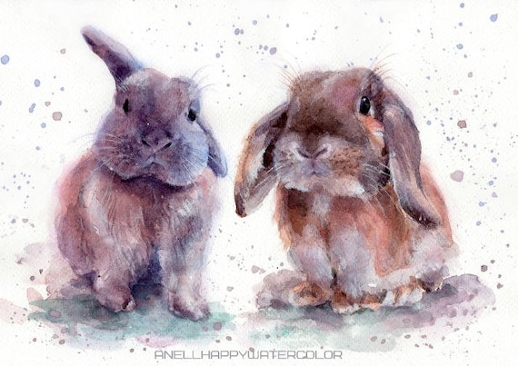 weihnachtsgeschenk hase druck portrait von 2 hasen aquarell etsy