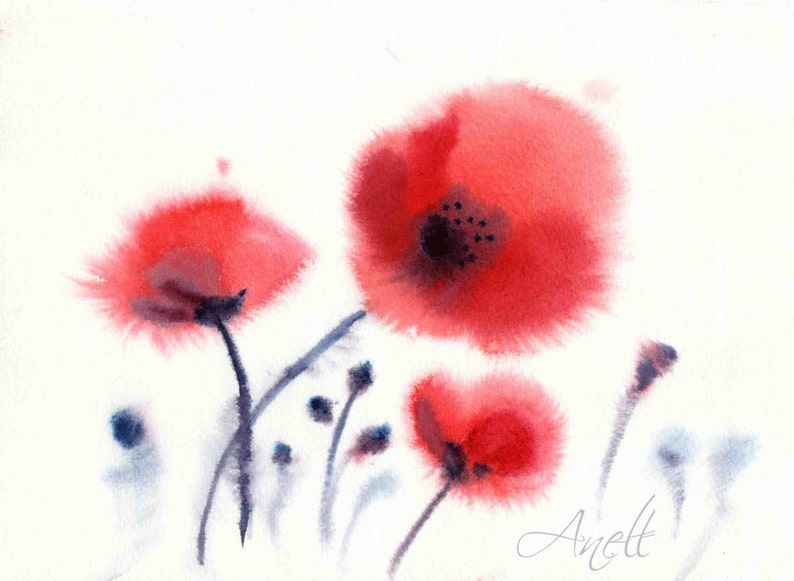 Red Watercolor Flower Print Watercolor Flower Painting Poppies Poster Poppies watercolor Flower Wall Decor Giclee wall print