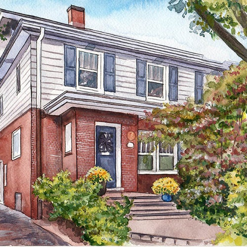 Original watercolor house painting Realtor gift Custom home art Custom house Illustration House portrait Gift shipping for new homeowner Home drawing