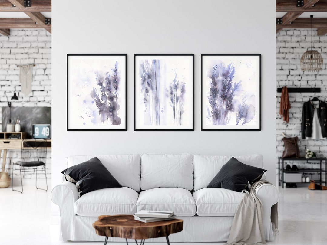 Purple Lavender Watercolor Art Print Set: Abstract Floral Wall Decor ...