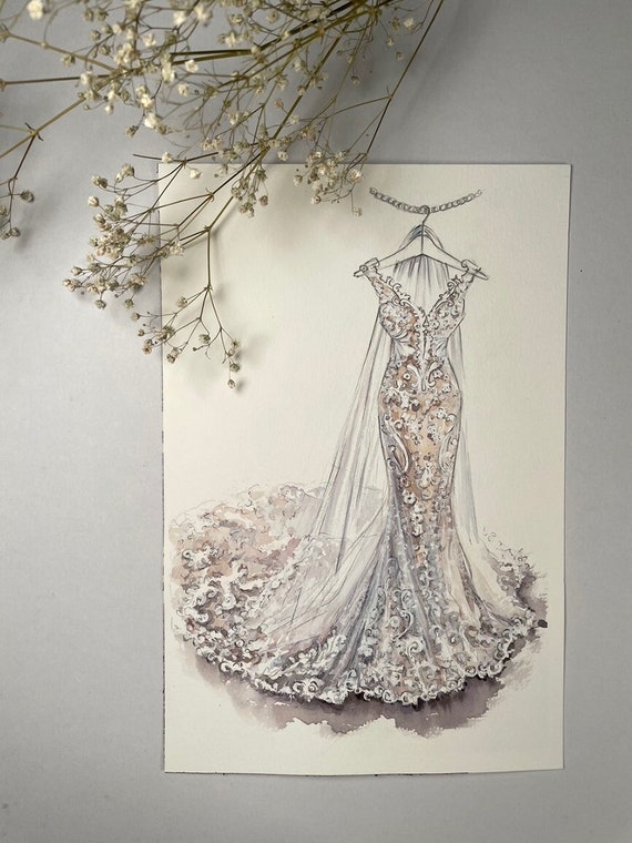 Hand Painted Custom Wedding Dress Watercolor Illustration Bridal Bridesmaid  Dress Painting Fashion Illustration From Photo Prom Dress Sketch - Etsy