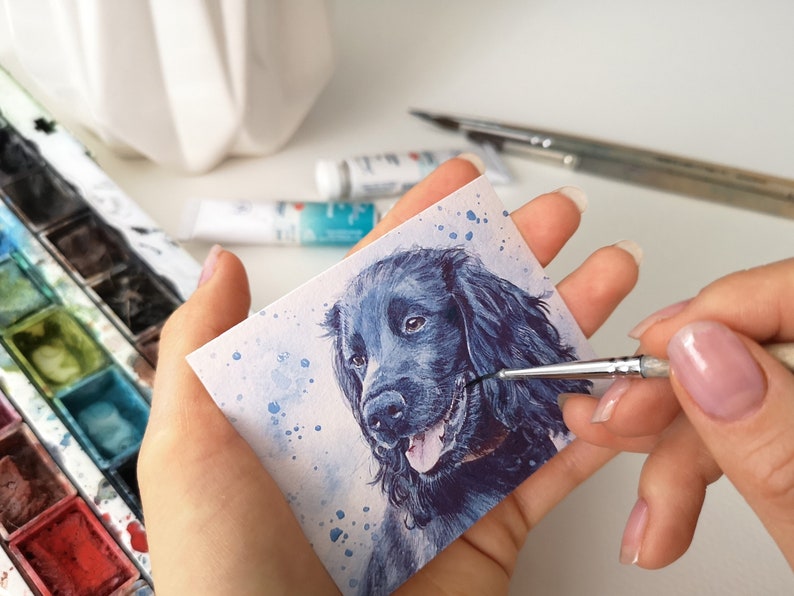 Custom Pet Portrait Mini Painting, Hand painted pet portrait, Custom dog portrait, Original Watercolor personalized pet portrait from photo image 1