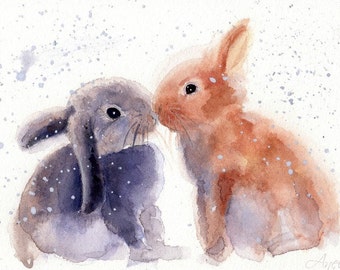 Bunny print - Rabbits Print - Bunny Watercolor - Christmas gift - Love - Watercolor Print - Personalized print - Bunnies - Funny print