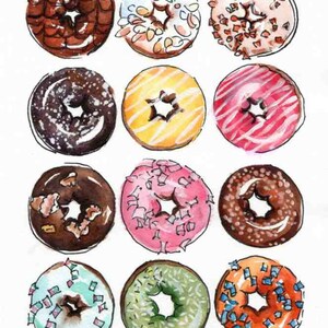 Donuts watercolor Print - Watercolor Painting - Wall Decor - Poster Giclee wall print - Home Wall decor - Baby nursery print - Kids room