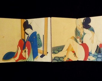 Japanese Vintage Ancient Wedding Dowry Folding Pillow Book - 