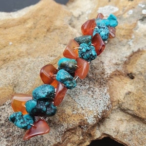 Semi Precious Stone Hair Barrette: Natural Turquoise & Carnelian French Clip