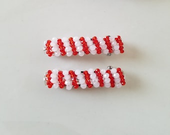 Green Orange Pink Mini Neon Beaded French Barrettes 40mm