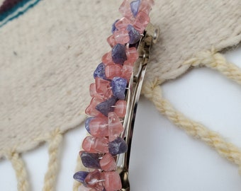 Tanzanite Medium French Barrette, Beaded Hair Clip, Purple Barrette, Pink and Purple Stone Clip