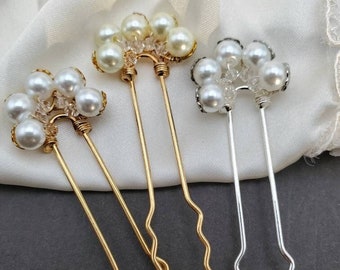 Bridal Hair Pins, 4 inch Bun Pins, Pearl Updo Sticks. Elegant Bun Pins