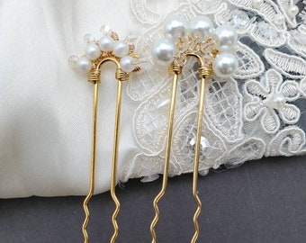 Bridal Hair Pins, 4 inch Bun Pins, Pearl Updo Sticks