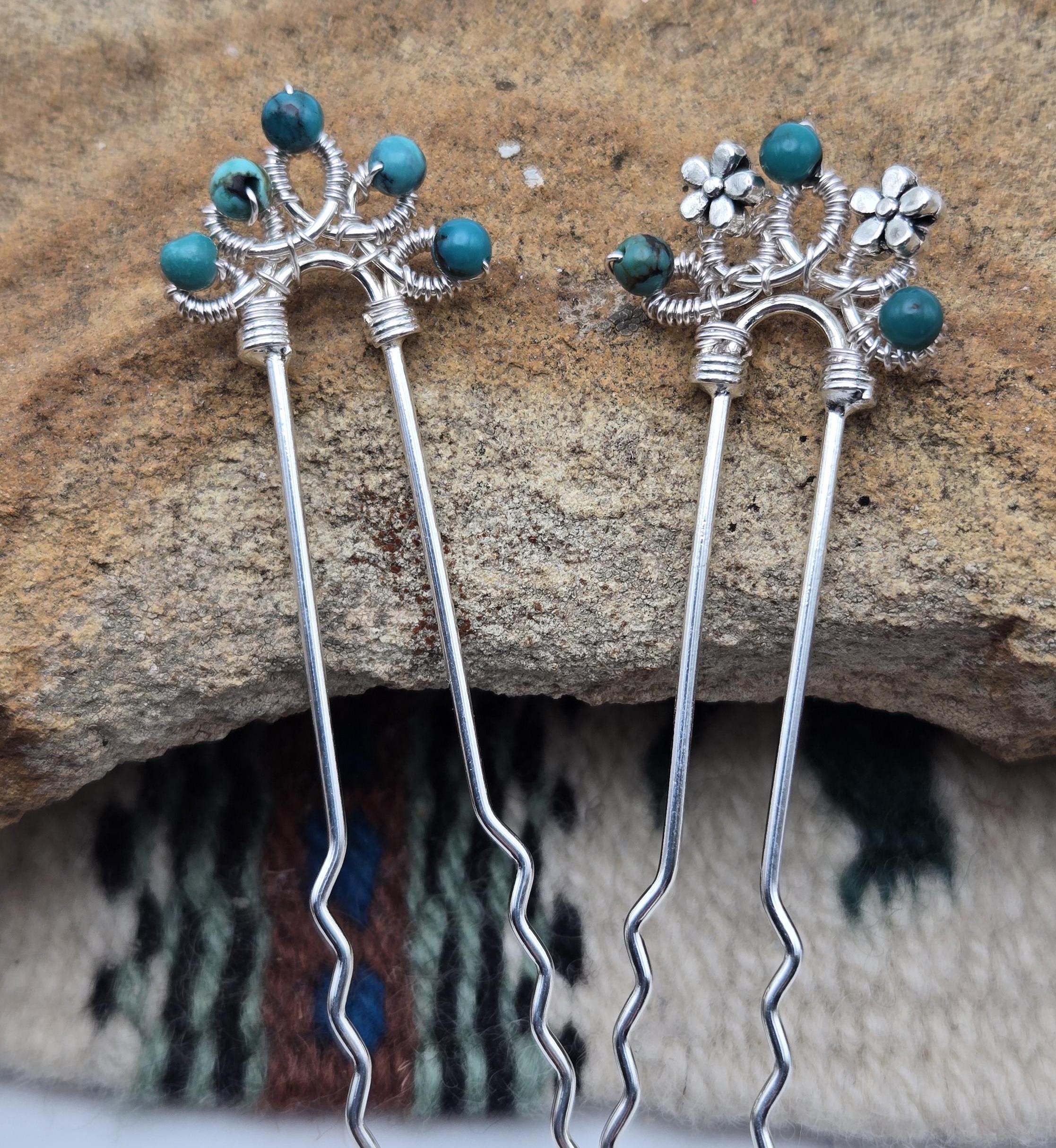 Vintage Sterling Silver Turquoise Hair Fork Native Style Handmade SS277 il_fullxfull.6073178826_2asb.jpg main image 2