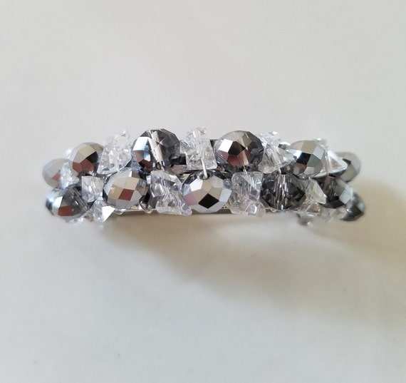 Crystal French Barrette: Silver Ponytail Holder, Bridal Hair  display picture 1