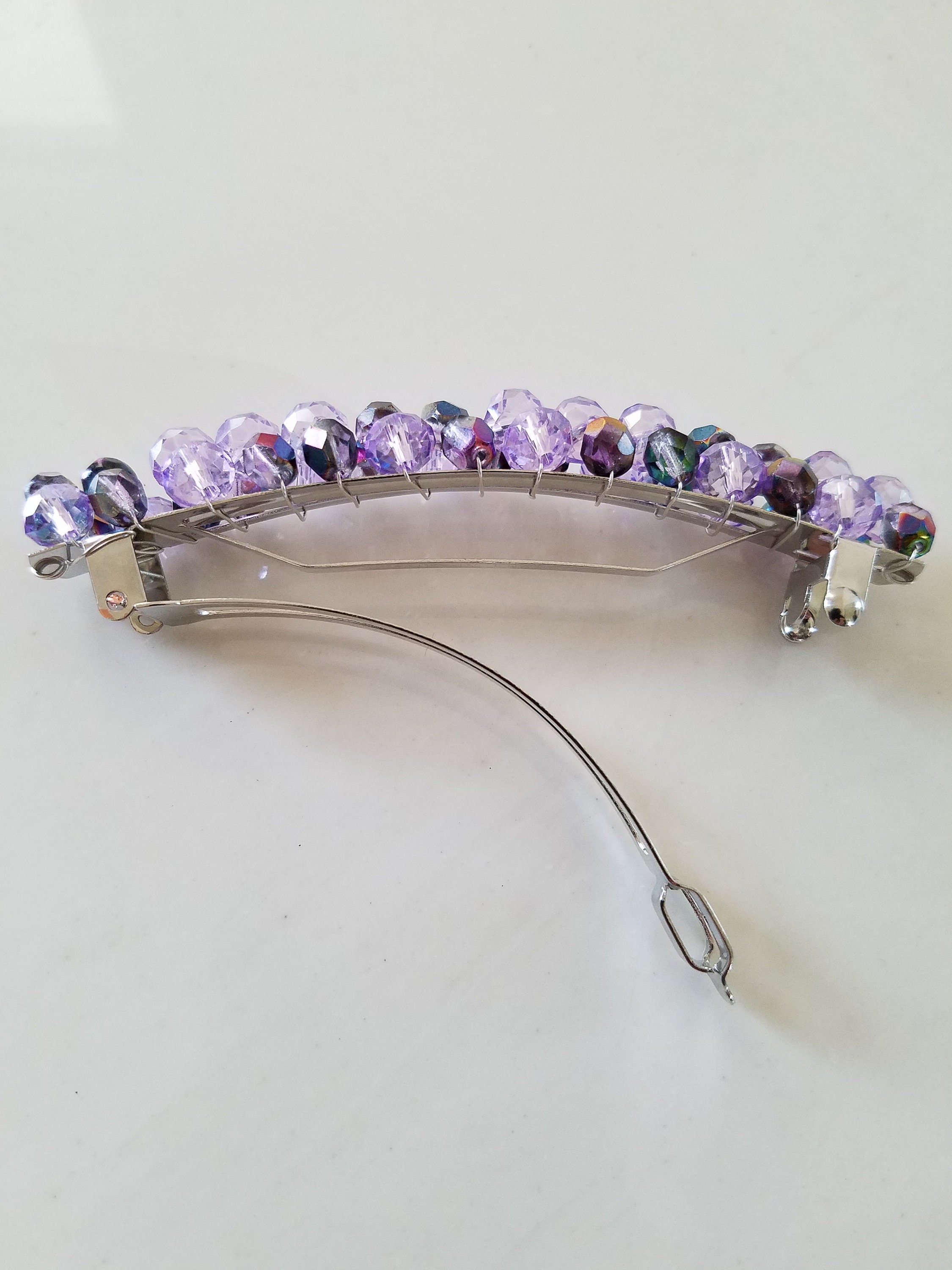 CLEARANCE Purple Crystal Hair Barrette Large French Barrette Etsy