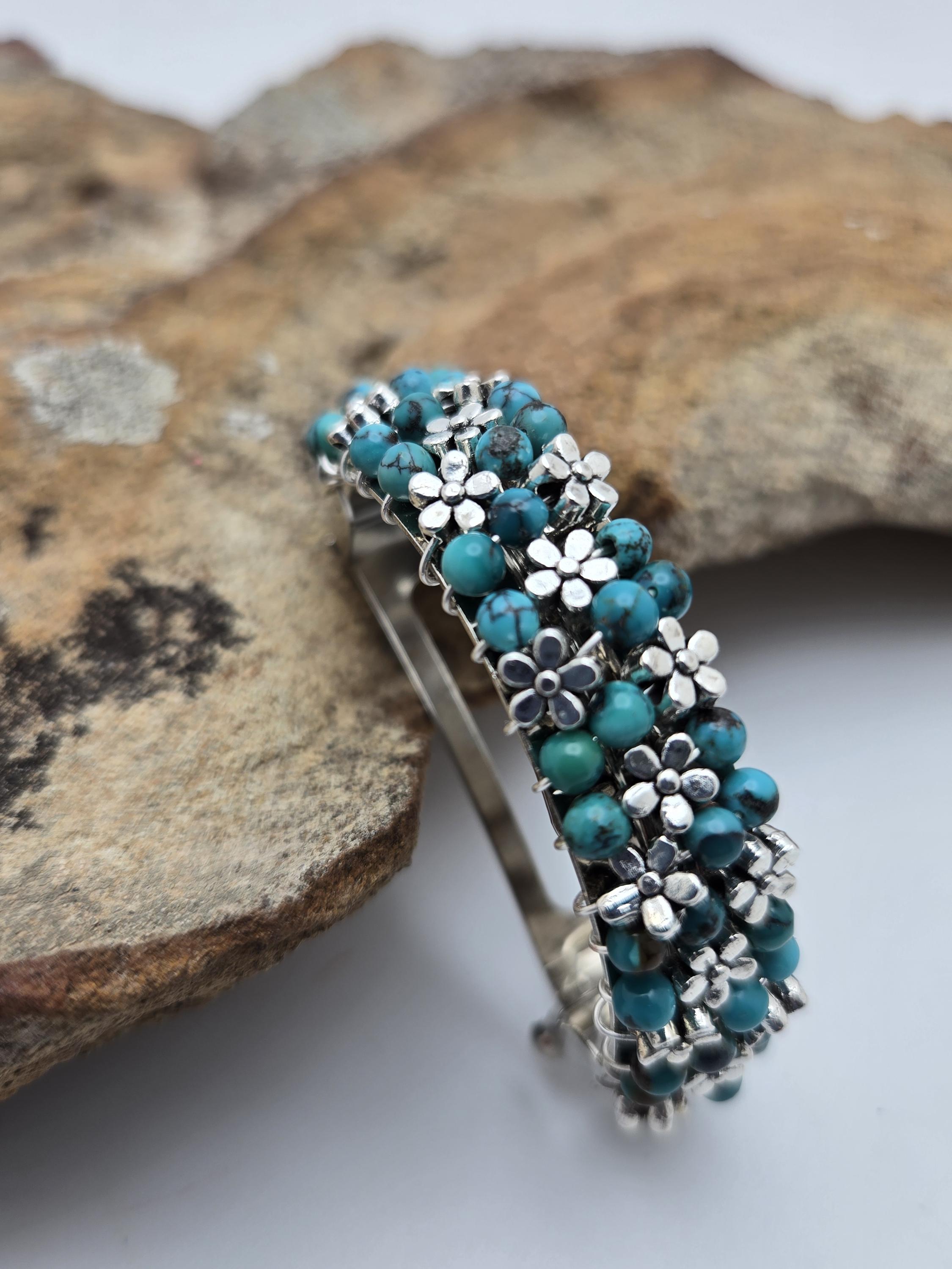 Fermaglio Per Capelli Artiglio Stile Nativo Americano, Blu Turchese E Argento, Design Tribale - Foto 4
