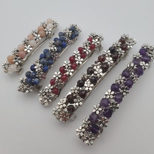 Flower Stone Barrette: Tibetan Silver Crystal Hair Clip