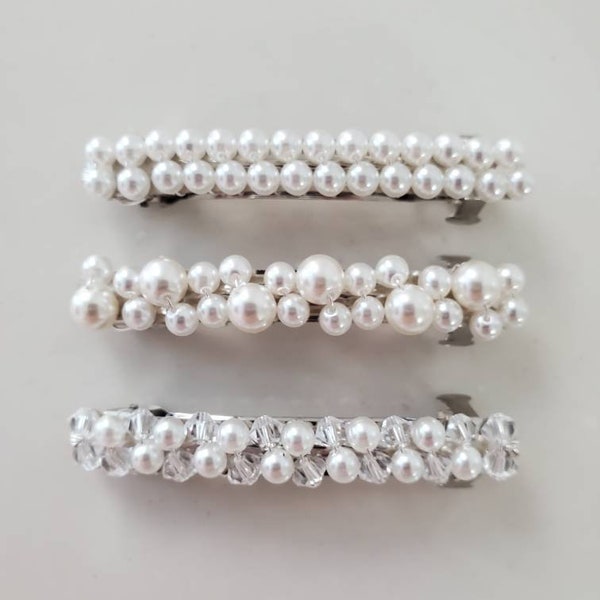 White Pearl Hair Barrette,  Bridal Hair Clip, Wedding Accessories, Pearl Barrette