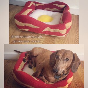 Bacon and Eggs Custom Pet Bed Handmade for dogs cats animals original and unique