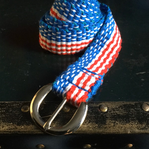 size Small, 44” Hand woven Americana style belt, American flag, patriotic belt, metal buckle, unique gift, college gift, inkle