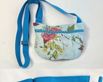 Teal Floral Quilted Crossbody Purse: Mini Zip Waist Pouch