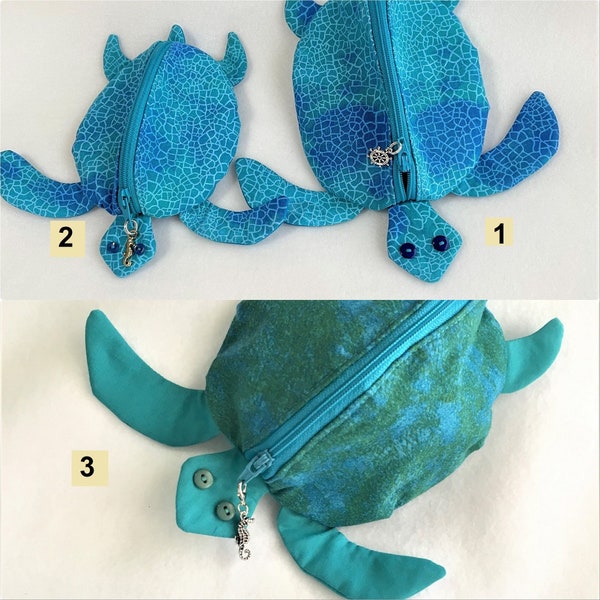 Unique Teal and Turquoise Sea Turtles, Teal Turtle Shaped Zippy Zoo Pouch, Knitting/Crochet Accessory, Little Toy, Animal Coin Purse, Pocket