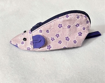 Floral Mouse Zipper Pouch: Handmade Cotton Coin Purse