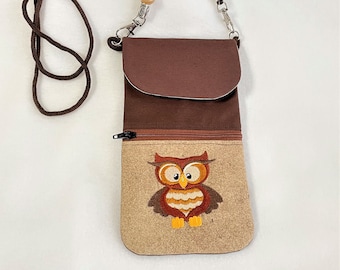 Embroidered Owl Phone Pouch: Beaded Crossbody Purse