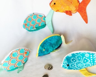 Handmade Fish Shaped Zipper Pouch: Cotton Coin Purse