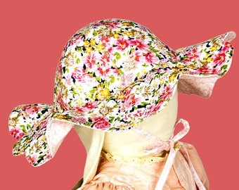 Floral Baby Sun Hat: Pink Cotton Bonnet with Wide Brim