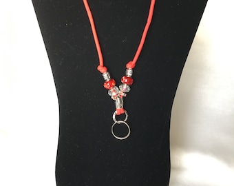 Red Beaded Lanyard: Paracord Neck Strap for Medical Alert Devices