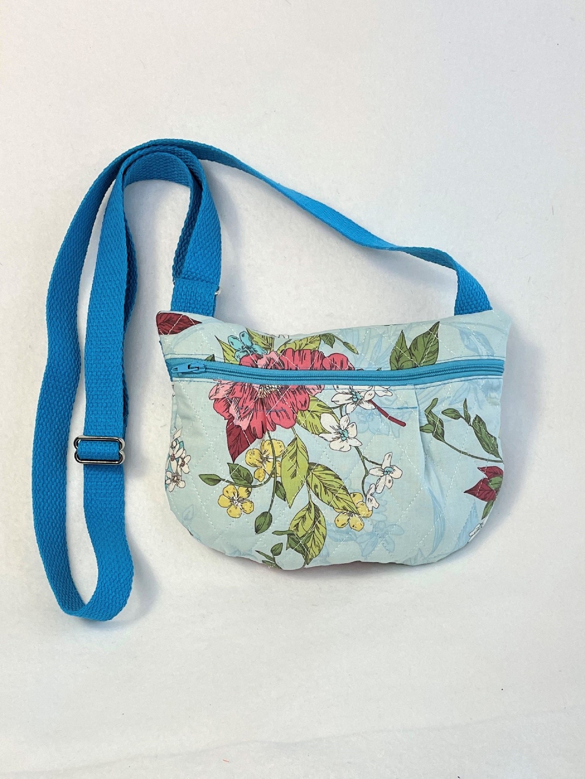 Cross Body Quilted Mini Purse Teal Floral Print Small Zip - Etsy