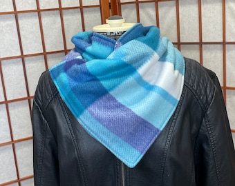 Handmade Fleece Neck Warmer: Teal Plaid Flannel Cowl
